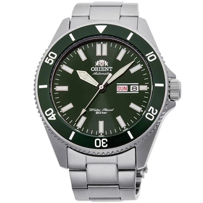 Мъжки ръчен часовник с автоматичен механизъм - корпус от Стомана - Стоманена верижка - цвят Зелен Сив