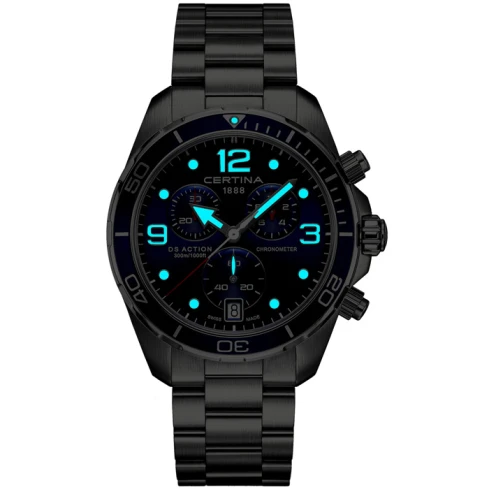 Мъжки ръчен часовник с кварцов механизъм - корпус от Стомана и алуминий - Стоманена верижка - цвят Черен Сив