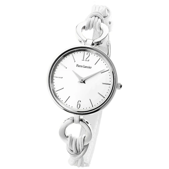 Дамски ръчен часовник с кварцов механизъм - корпус от Стомана - Естествена кожа - цвят Бял Бял