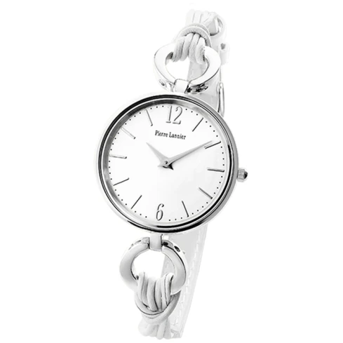 Дамски ръчен часовник с кварцов механизъм - корпус от Стомана - Естествена кожа - цвят Бял Бял