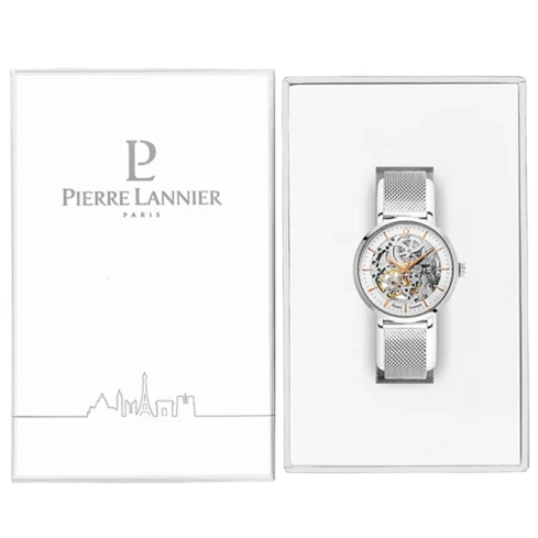 Дамски ръчен часовник с автоматичен механизъм - корпус от Стомана - Меш - цвят Скелетон Сив