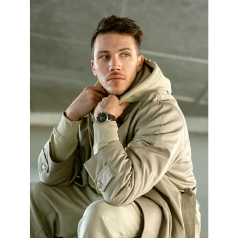 Мъжки ръчен часовник с автоматичен механизъм - корпус от Стомана - Меш - цвят Кафяв Кафяв