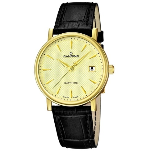 Мъжки ръчен часовник с кварцов механизъм - корпус от Стомана - Естествена кожа - цвят Шампанско Черен