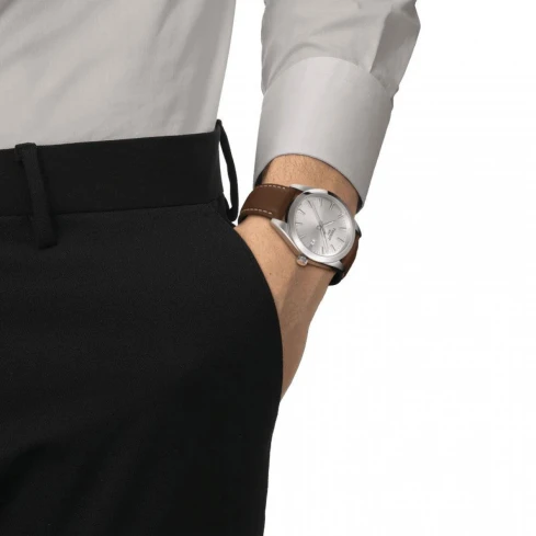 Мъжки ръчен часовник с кварцов механизъм - корпус от Стомана - Естествена кожа - цвят Сребрист Кафяв