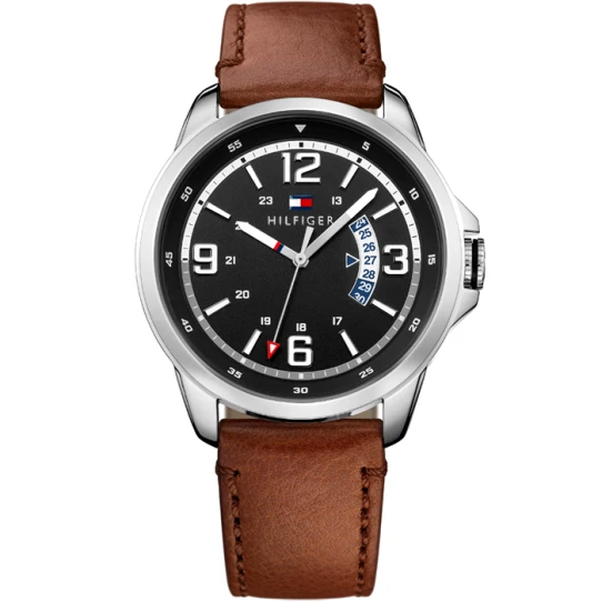 Мъжки ръчен часовник с кварцов механизъм - корпус от Стомана - Естествена кожа - цвят Черен Кафяв