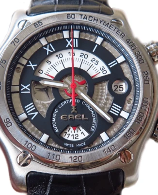 Мъжки ръчен часовник с автоматичен механизъм - корпус от Стомана - Естествена кожа - цвят Черен Червен