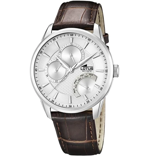 Мъжки ръчен часовник с кварцов механизъм - корпус от Стомана - Естествена кожа - цвят Бял Кафяв