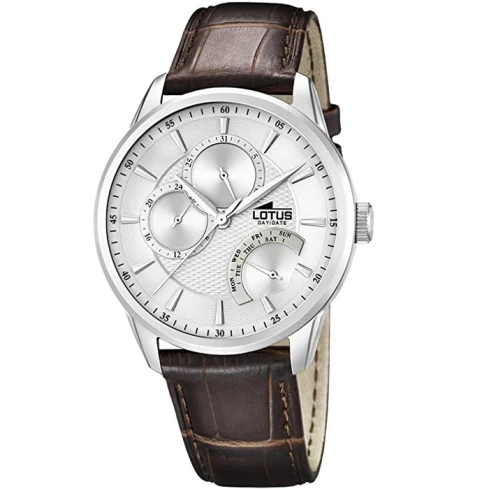 Мъжки ръчен часовник с кварцов механизъм - корпус от Стомана - Естествена кожа - цвят Бял Кафяв