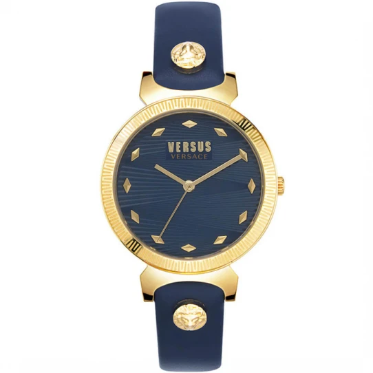 Дамски ръчен часовник с кварцов механизъм - корпус от Стомана - Синтетична кожа - цвят Син Син