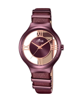 Дамски ръчен часовник с кварцов механизъм - корпус от Стомана - Естествена кожа - цвят Лилав Лилав