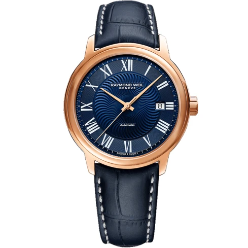 Мъжки ръчен часовник с автоматичен механизъм - корпус от Стомана - Естествена кожа - цвят Син Син