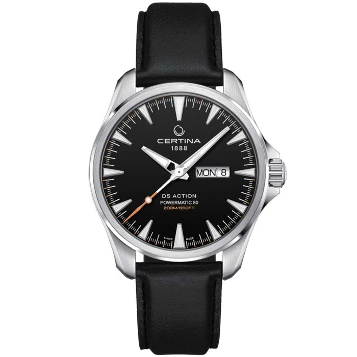 Мъжки ръчен часовник с автоматичен механизъм - корпус от Стомана - Естествена кожа - цвят Черен Черен