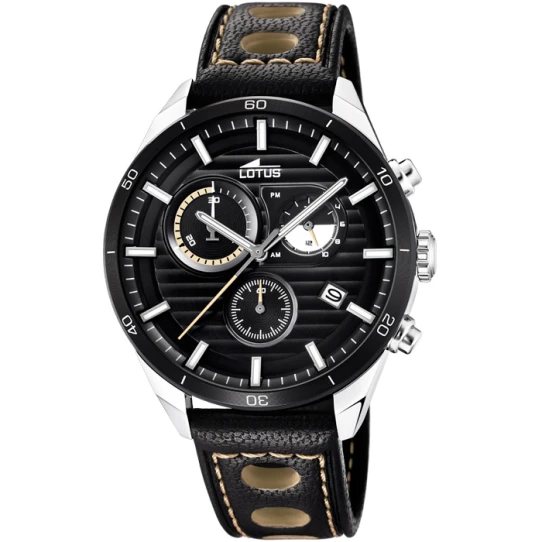 Мъжки ръчен часовник с кварцов механизъм - корпус от Стомана - Естествена кожа - цвят Черен Бежов