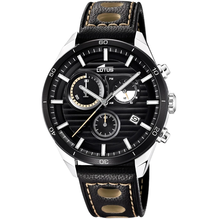 Мъжки ръчен часовник с кварцов механизъм - корпус от Стомана - Естествена кожа - цвят Черен Бежов