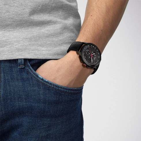 Мъжки ръчен часовник с кварцов механизъм - корпус от Стомана - Естествена кожа - цвят Черен Черен