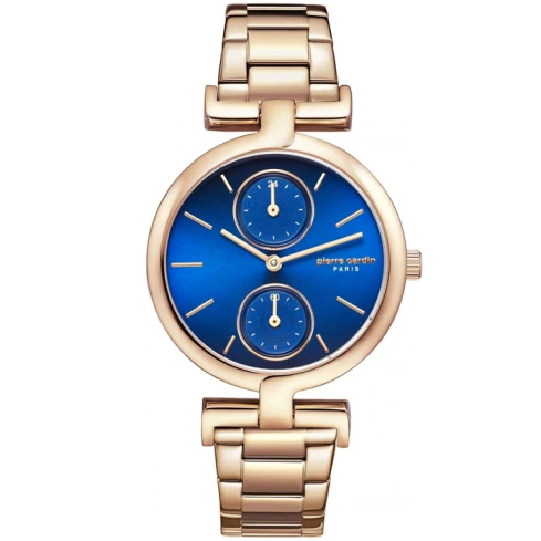 Дамски ръчен часовник с кварцов механизъм - корпус от Стомана - Стоманена верижка - цвят Син Розово Злато