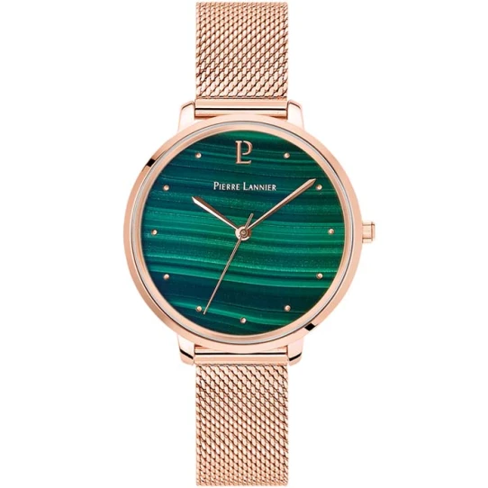 Дамски ръчен часовник с кварцов механизъм - корпус от Стомана - Меш - цвят Зелен Розово Злато