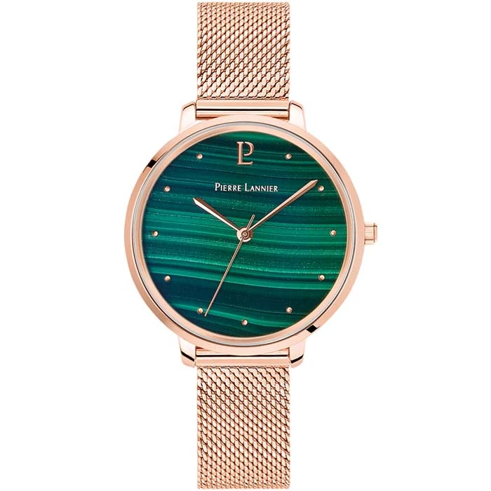 Дамски ръчен часовник с кварцов механизъм - корпус от Стомана - Меш - цвят Зелен Розово Злато