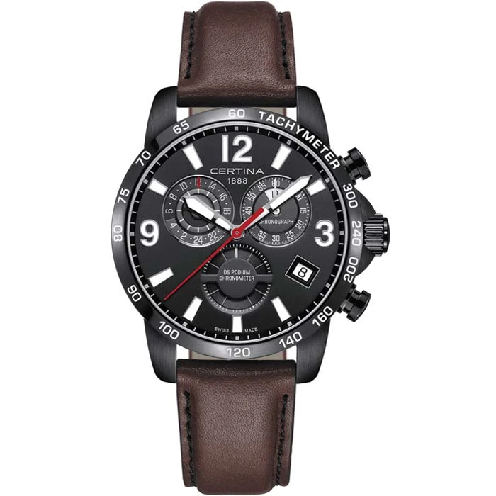 Мъжки ръчен часовник с кварцов механизъм - корпус от Стомана - Естествена кожа - цвят Черен Кафяв