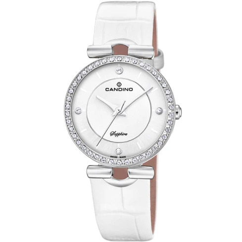 Дамски ръчен часовник с кварцов механизъм - корпус от Стомана - Естествена кожа - цвят Бял Бял