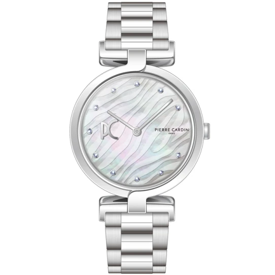 Дамски ръчен часовник с кварцов механизъм - корпус от Стомана - Стоманена верижка - цвят Седеф Сив