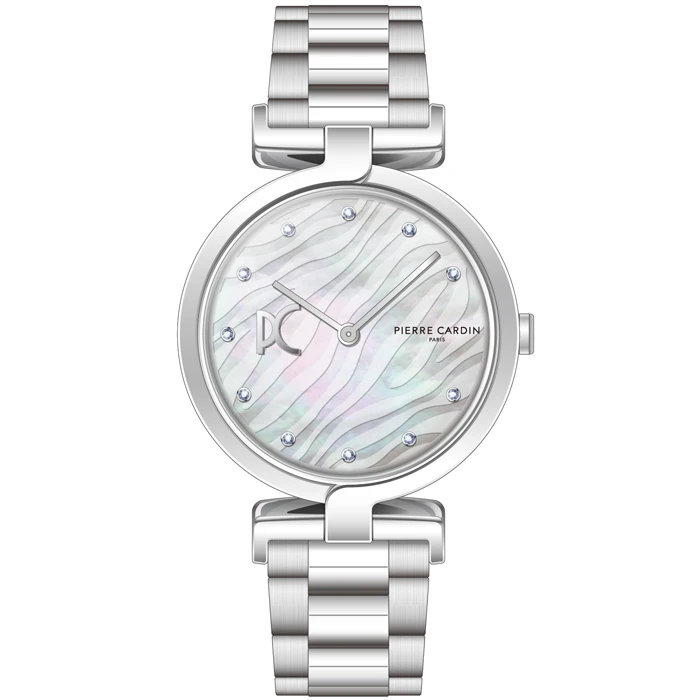 Дамски ръчен часовник с кварцов механизъм - корпус от Стомана - Стоманена верижка - цвят Седеф Сив