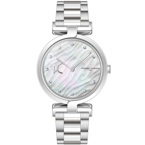 Дамски ръчен часовник с кварцов механизъм - корпус от Стомана - Стоманена верижка - цвят Седеф Сив