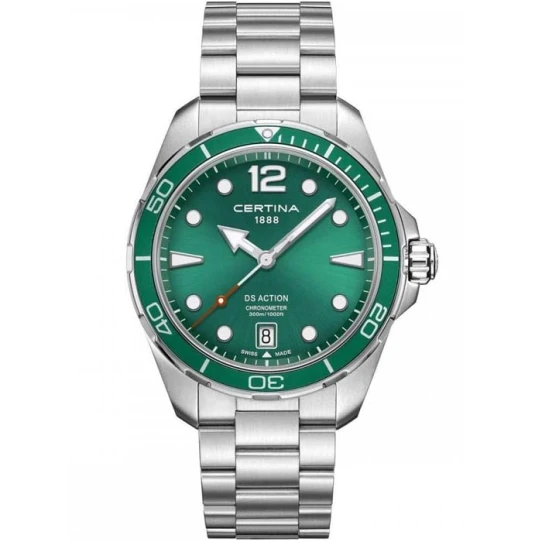 Мъжки ръчен часовник с кварцов механизъм - корпус от Стомана и алуминий - Стоманена верижка - цвят Зелен Сив