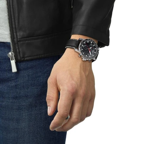 Мъжки ръчен часовник с кварцов механизъм - корпус от Стомана и алуминий - Естествена кожа - цвят Черен Черен