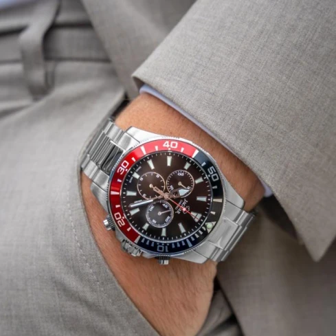 Мъжки ръчен часовник с кварцов механизъм - корпус от Стомана - Стоманена верижка - цвят Черен Сив