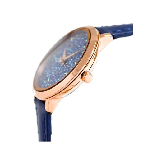 Дамски ръчен часовник с кварцов механизъм - корпус от Стомана - Естествена кожа - цвят Син Син