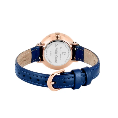 Дамски ръчен часовник с кварцов механизъм - корпус от Стомана - Естествена кожа - цвят Син Син