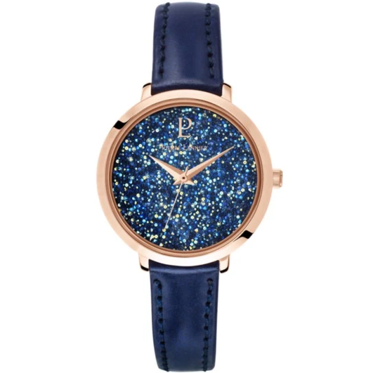 Дамски ръчен часовник с кварцов механизъм - корпус от Стомана - Естествена кожа - цвят Син Син