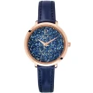 Дамски ръчен часовник с кварцов механизъм - корпус от Стомана - Естествена кожа - цвят Син Син