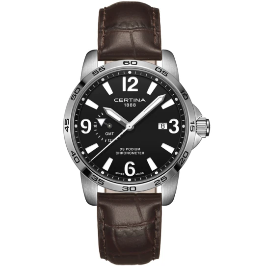 Certina C034.455.16.050.00 DS Podium - Мъжки ръчен часовник с кварцов механизъм - корпус от Стомана - Естествена кожа - цвят Черен Кафяв