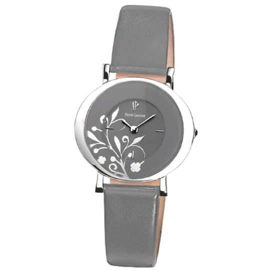 Дамски ръчен часовник с кварцов механизъм - корпус от Стомана - Естествена кожа - цвят Сив Сив