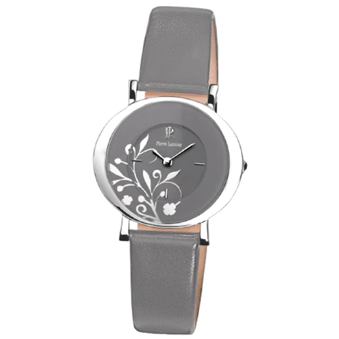 Дамски ръчен часовник с кварцов механизъм - корпус от Стомана - Естествена кожа - цвят Сив Сив