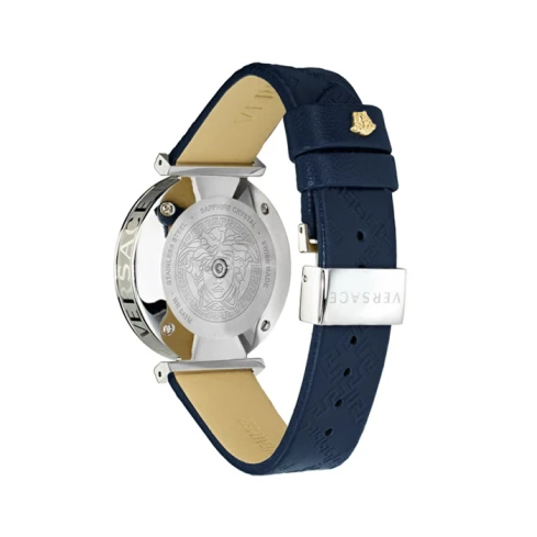 Дамски ръчен часовник с кварцов механизъм - корпус от Стомана - Естествена кожа - цвят Син Син