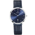 Мъжки ръчен часовник с кварцов механизъм - корпус от Стомана - Естествена кожа - цвят Син Син