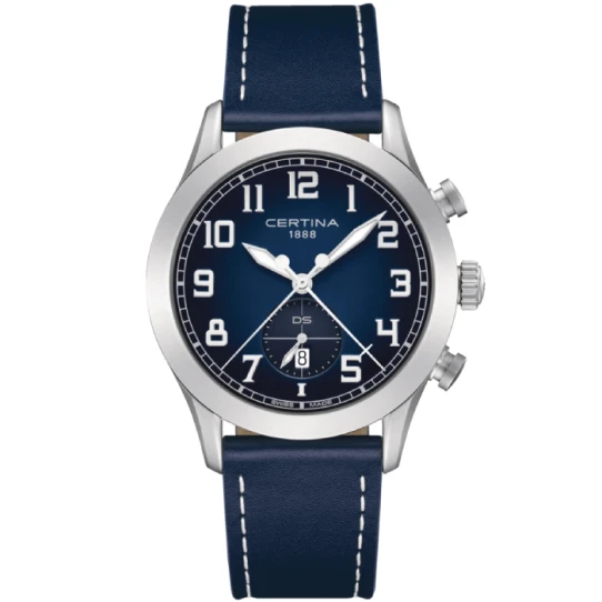 Мъжки ръчен часовник с кварцов механизъм - корпус от Стомана - Естествена кожа - цвят Син Бял