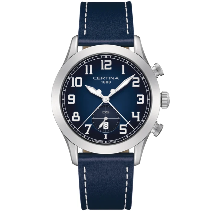 Мъжки ръчен часовник с кварцов механизъм - корпус от Стомана - Естествена кожа - цвят Син Бял