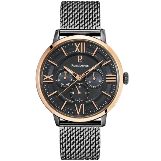 Мъжки ръчен часовник с кварцов механизъм - корпус от Стомана - Меш - цвят Черен Сив