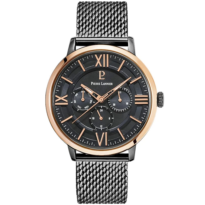 Мъжки ръчен часовник с кварцов механизъм - корпус от Стомана - Меш - цвят Черен Сив