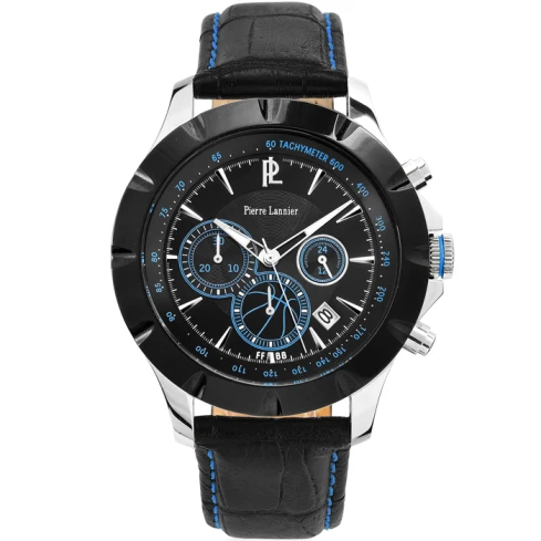 Мъжки ръчен часовник с кварцов механизъм - корпус от Стомана - Естествена кожа - цвят Черен Син