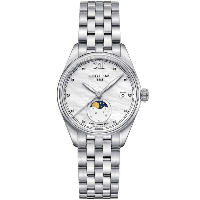 Дамски ръчен часовник с кварцов механизъм - корпус от Стомана - Стоманена верижка - цвят Седеф Сив