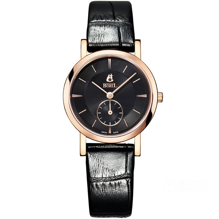 Дамски ръчен часовник с кварцов механизъм - корпус от Стомана - Естествена кожа - цвят Черен Черен