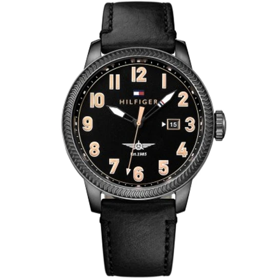 Мъжки ръчен часовник с кварцов механизъм - корпус от Стомана - Естествена кожа - цвят Черен Черен