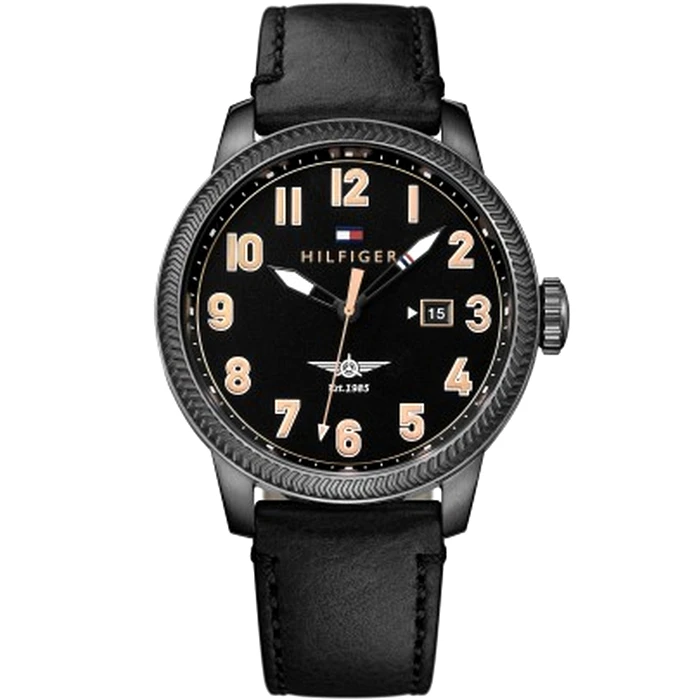 Мъжки ръчен часовник с кварцов механизъм - корпус от Стомана - Естествена кожа - цвят Черен Черен