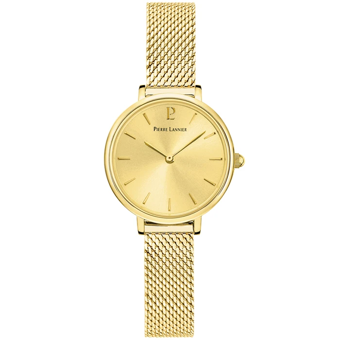 Дамски ръчен часовник с кварцов механизъм - корпус от Стомана - Меш - цвят Шампанско Злато