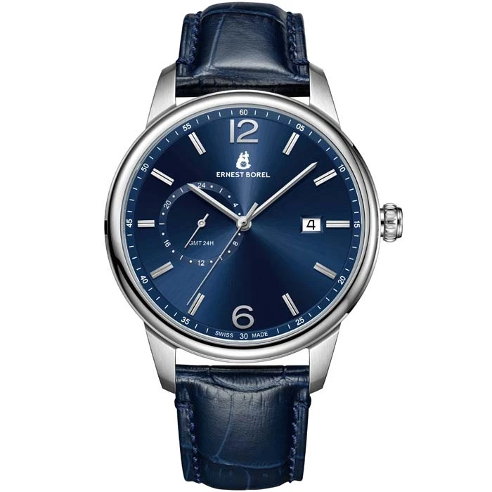 Мъжки ръчен часовник с кварцов механизъм - корпус от Стомана - Естествена кожа - цвят Син Син